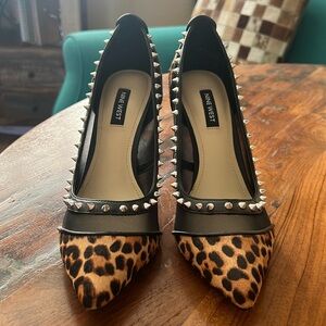 Unique leopard, sheer and spiked Nine West Heels - NEVER WORN!